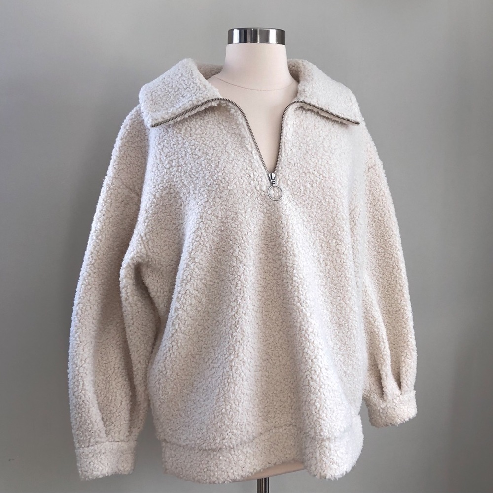 & and other stories faux shearling sherpa zip pullover sweater